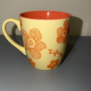 Life Is Good Yellow and Orange Floral Ceramic Mug